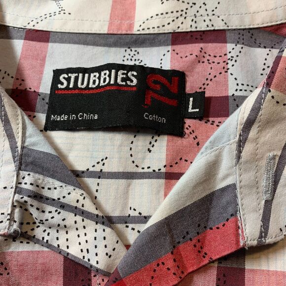 Lot of 2 Stubbies Shirt Mens Short Sleeve Large Red & Blue Plaid 100% Cotton - Picture 6 of 15
